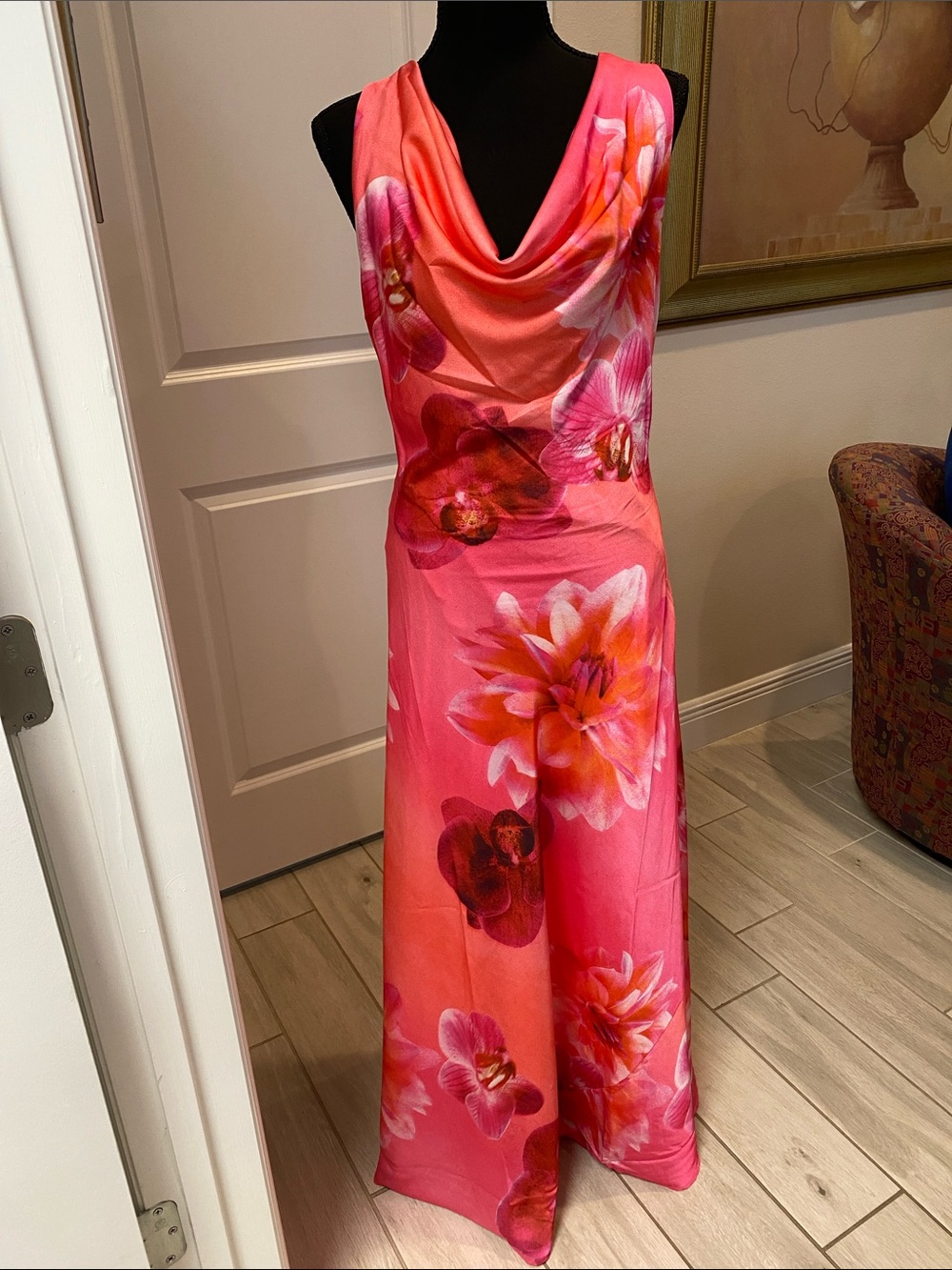 Paper heart cowl neck Maxi Dress in Vibrant Pink